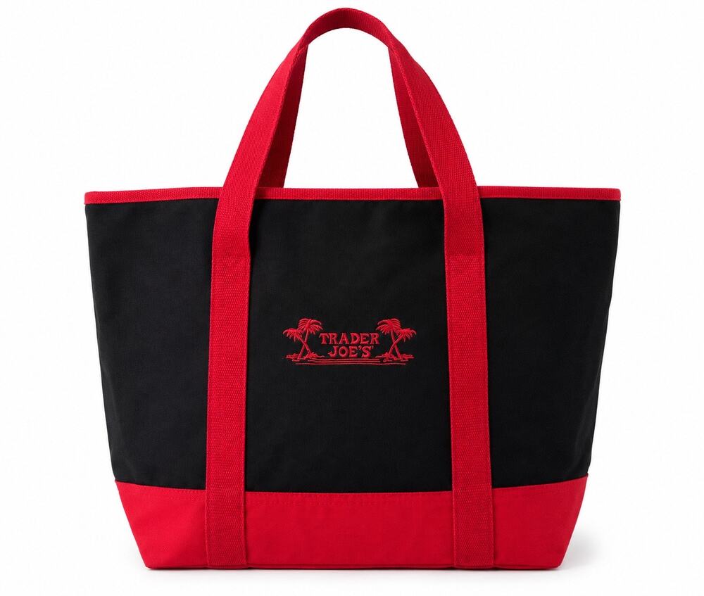 Trader Joe’s Insulated Reusable Grocery Tote Bag Black Red Large Cooler Shopper - Picture 1 of 9